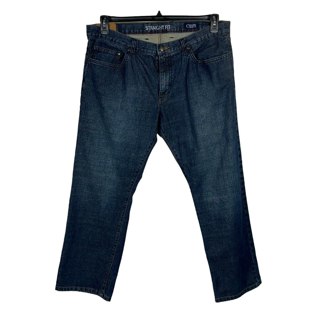 Chaps Men’s SZ 40x30 Straight Fit Jeans Zip-Fly Pockets Cotton Dark Wash Blue
